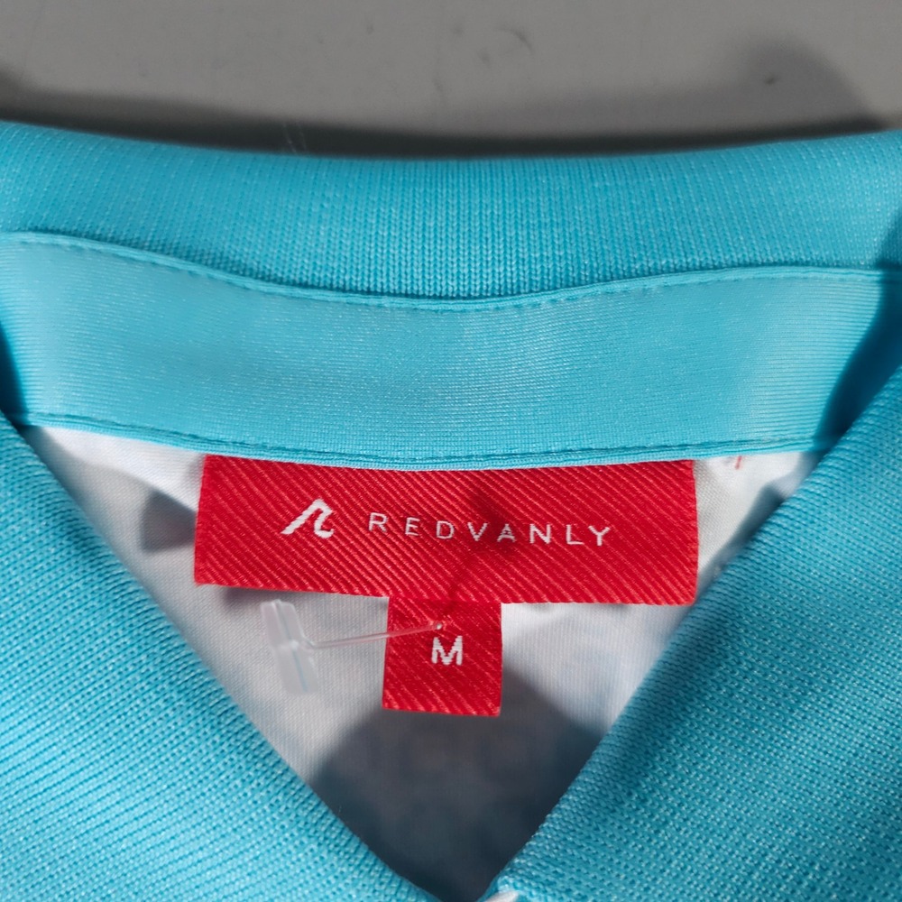 REDVANLY Devine Polo Mens Medium Curacao Blue Geometric Print Stretch R2504 - Picture 3 of 7